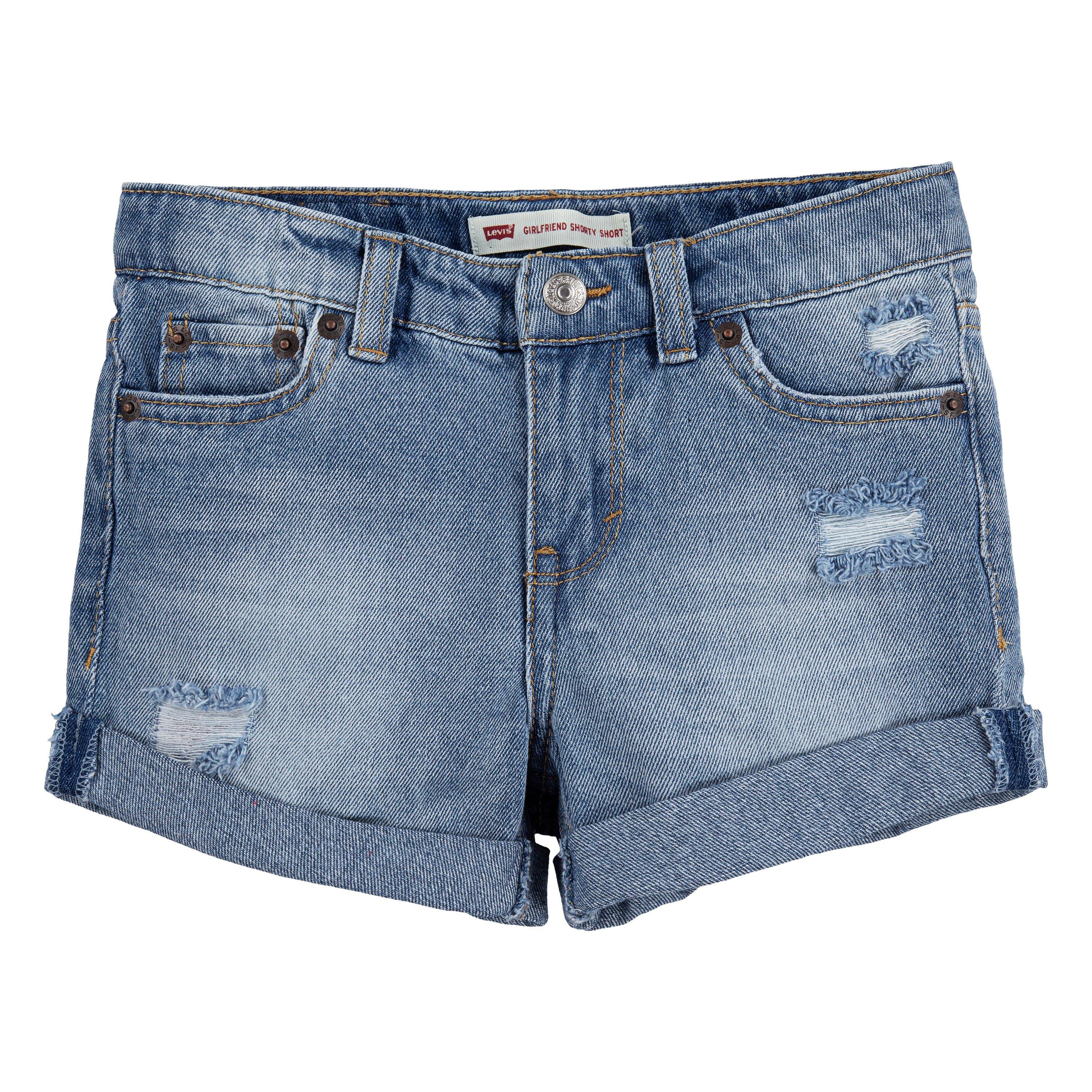 Levi's Little Girls' Girlfriend Fit Roll-Up Light Blue Wash Denim Shorty Shorts - LT BLUE DENIM